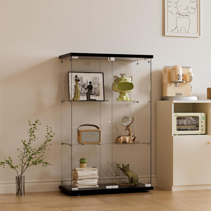 Standvitrine Schwarz – Glasvitrine mit 3 Böden & Schloss