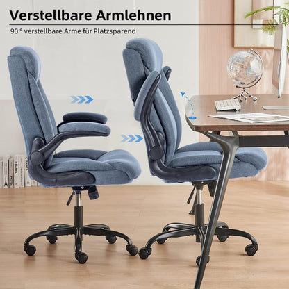 Ergonomischer Bürostuhl Navy Blau Stoff Drehbarer Arbeitsstuhl