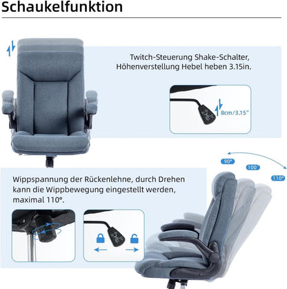 Ergonomischer Bürostuhl mit hochklappbarer Armlehne Navy blau