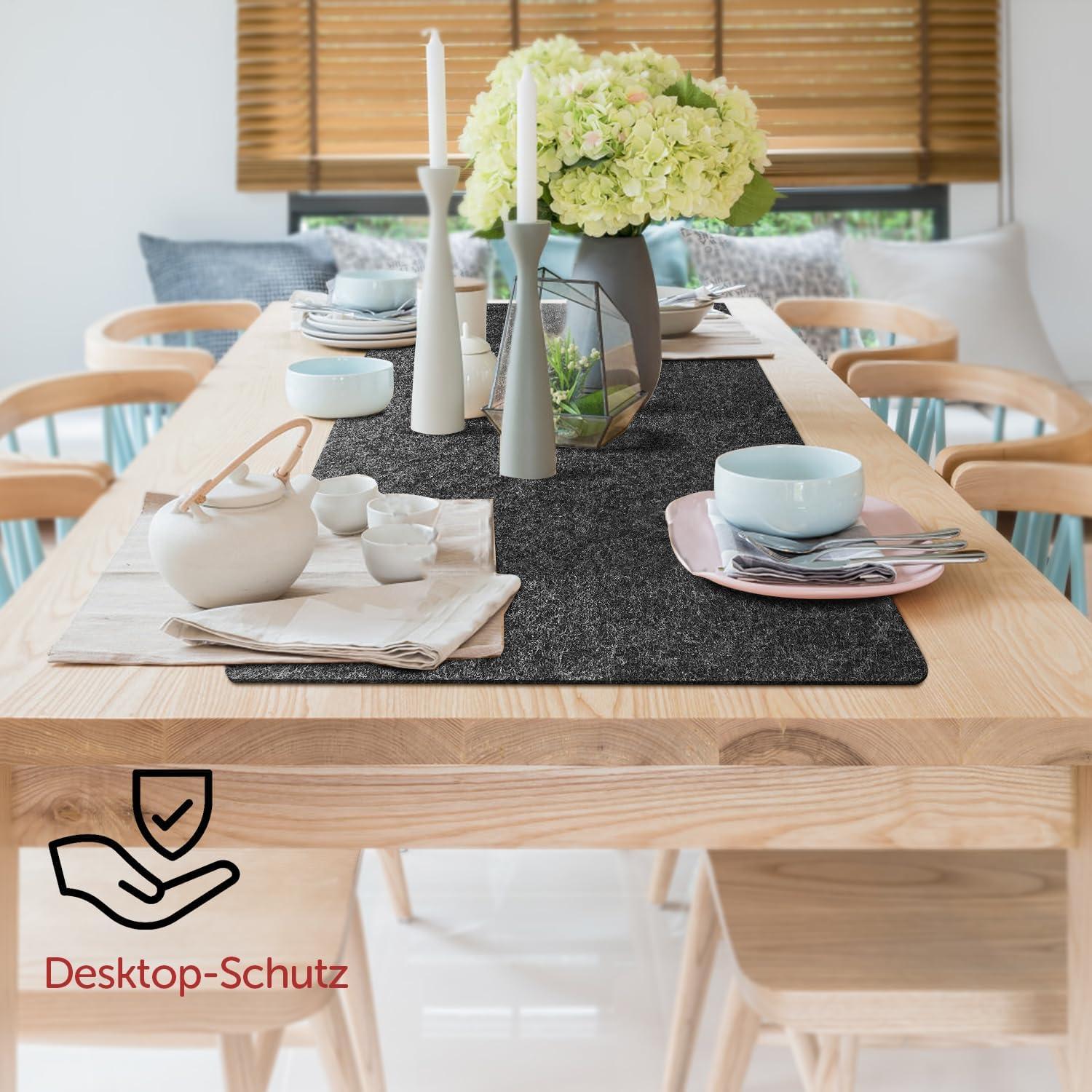 Shinfly Tischläufer Filz 100x30cm Modern Anthrazit mit Leder Label