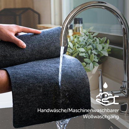 Filz Tischläufer 100x30cm Modern Anthrazit Abwaschbar Leder Label