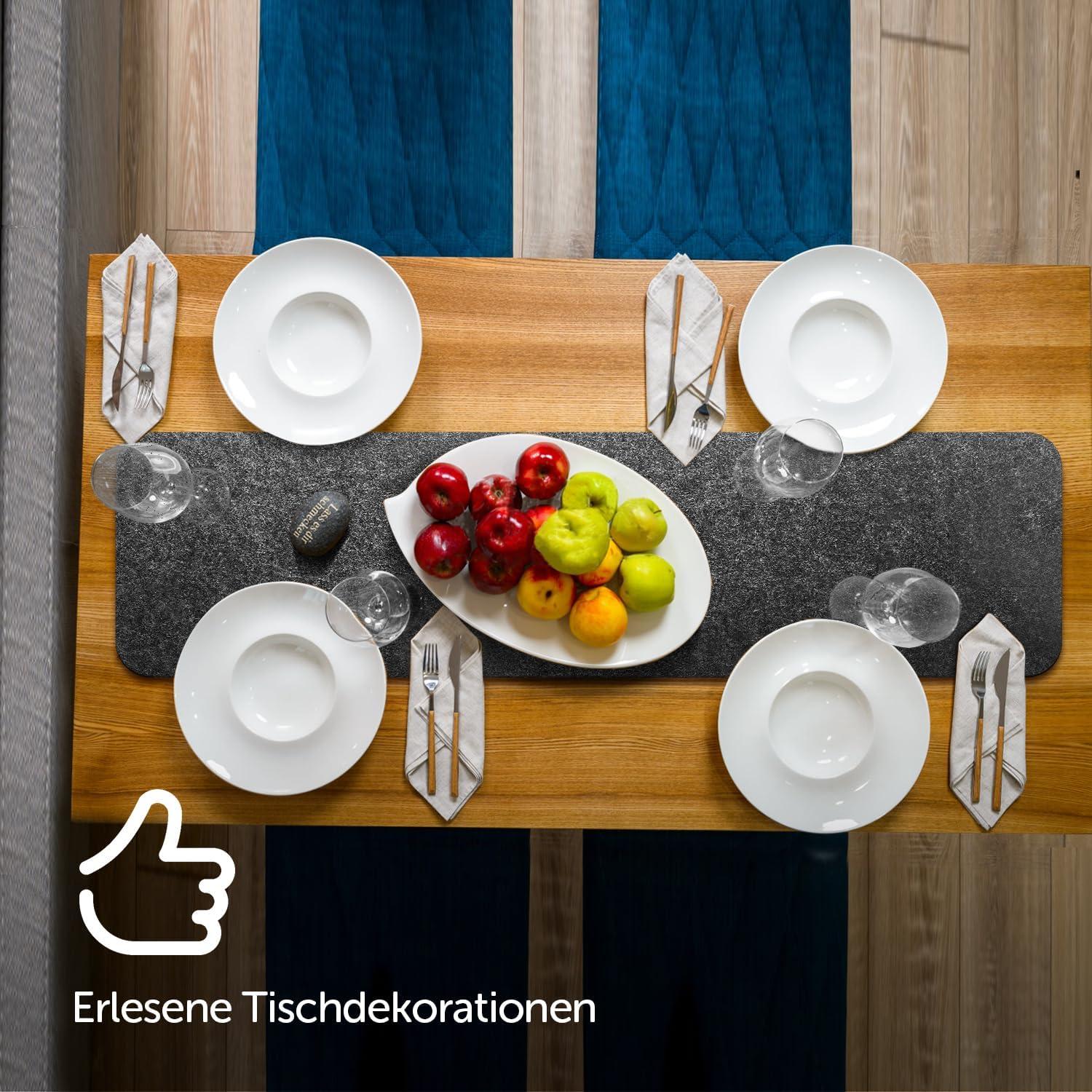 Tischläufer Filz 100x30cm Modern Trend Anthrazit Leder Label