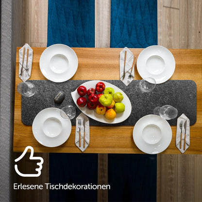 Tischläufer Filz 100x30cm Modern Trend Anthrazit Leder Label