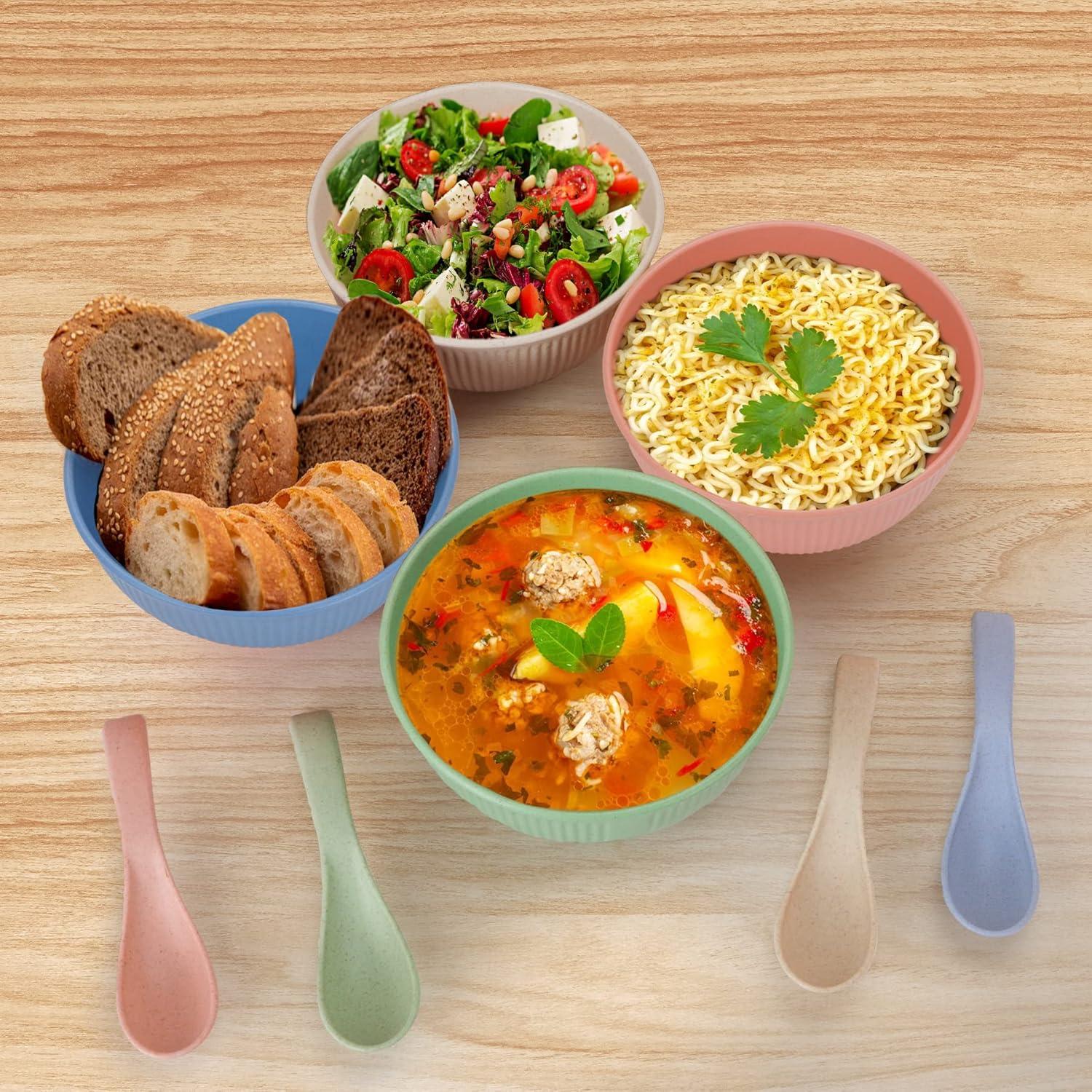 CSYY 4er Set Müslischalen 26oz mit Löffel - Bunte Suppenschüsseln aus