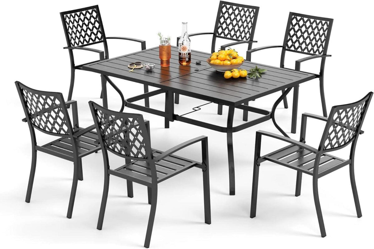 Gartenmöbel Set für 6 Personen Terrassentisch Stühle mit Schirmloch
