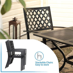 PHI VILLA Terrassenset 6 Personen: Gartentisch Stühle 7tlg. Metall schwarz 152x96cm