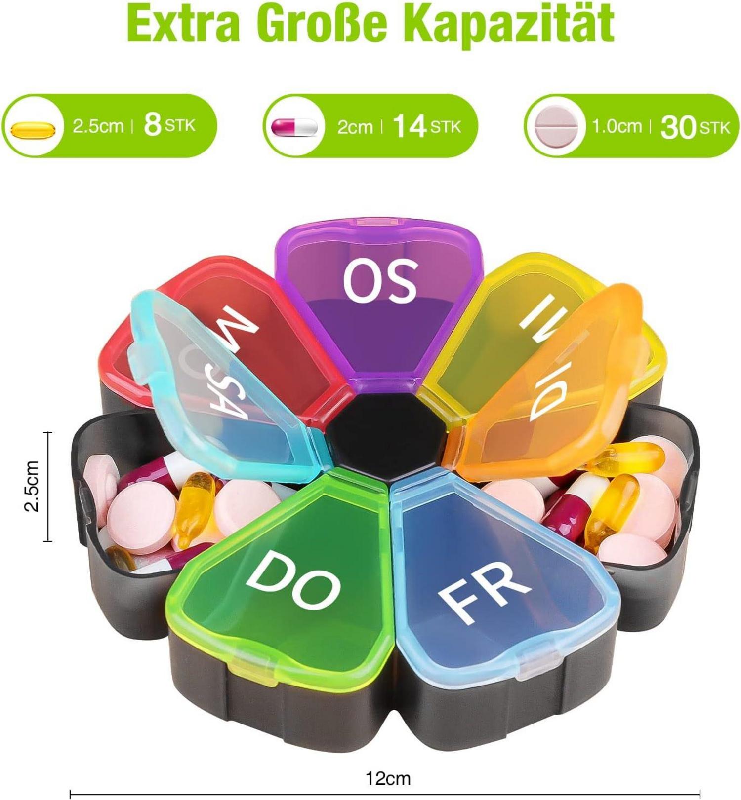 Pillendose 7 Tage, Tablettenbox mit Großen Fächern, BPA-frei