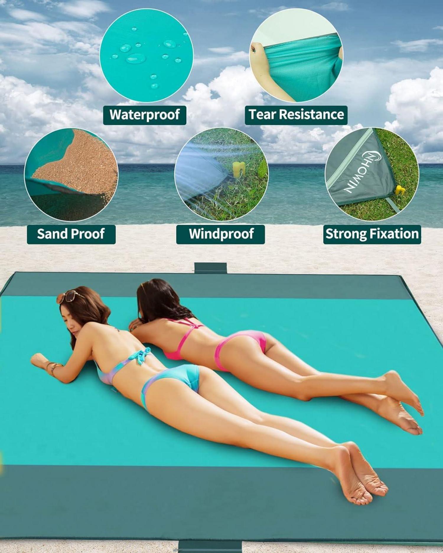 Stranddecke Sandfrei Wasserdicht 210cmx200cm 4 Ankerpfähle 1