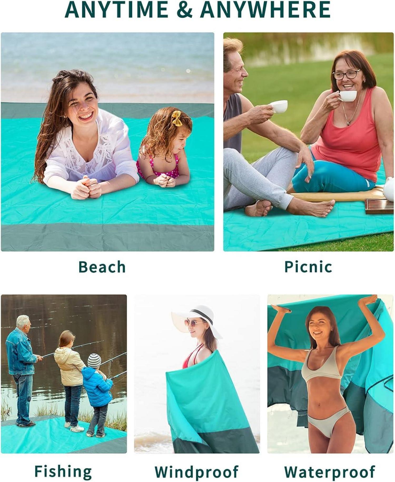 Stranddecke Sandfrei Wasserdicht 210x200cm Reißverschlusstasche