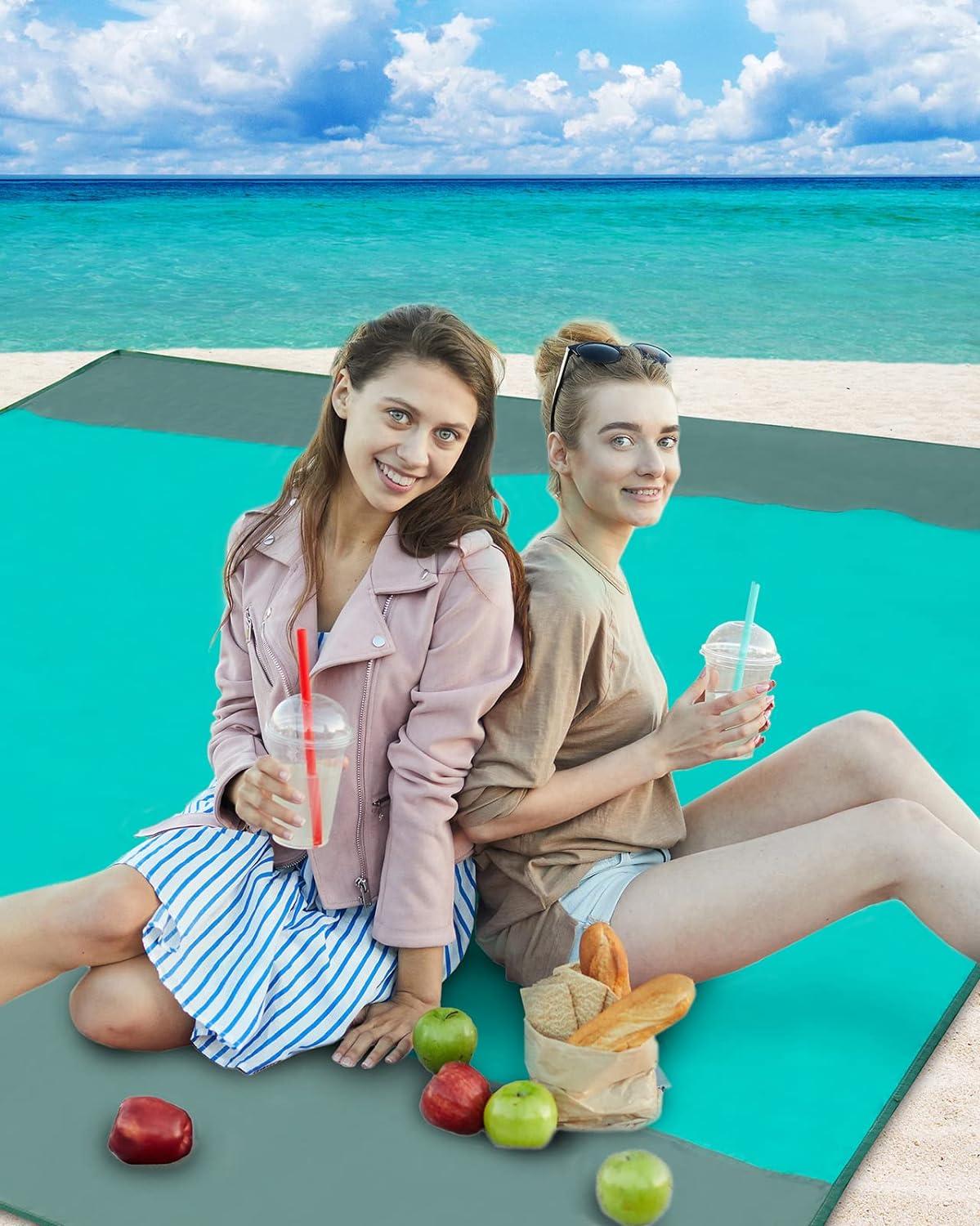 NHOWIN Stranddecke 210x200cm, wasserdicht, sandfrei mit 3 Taschen, ultraleicht und tragbar