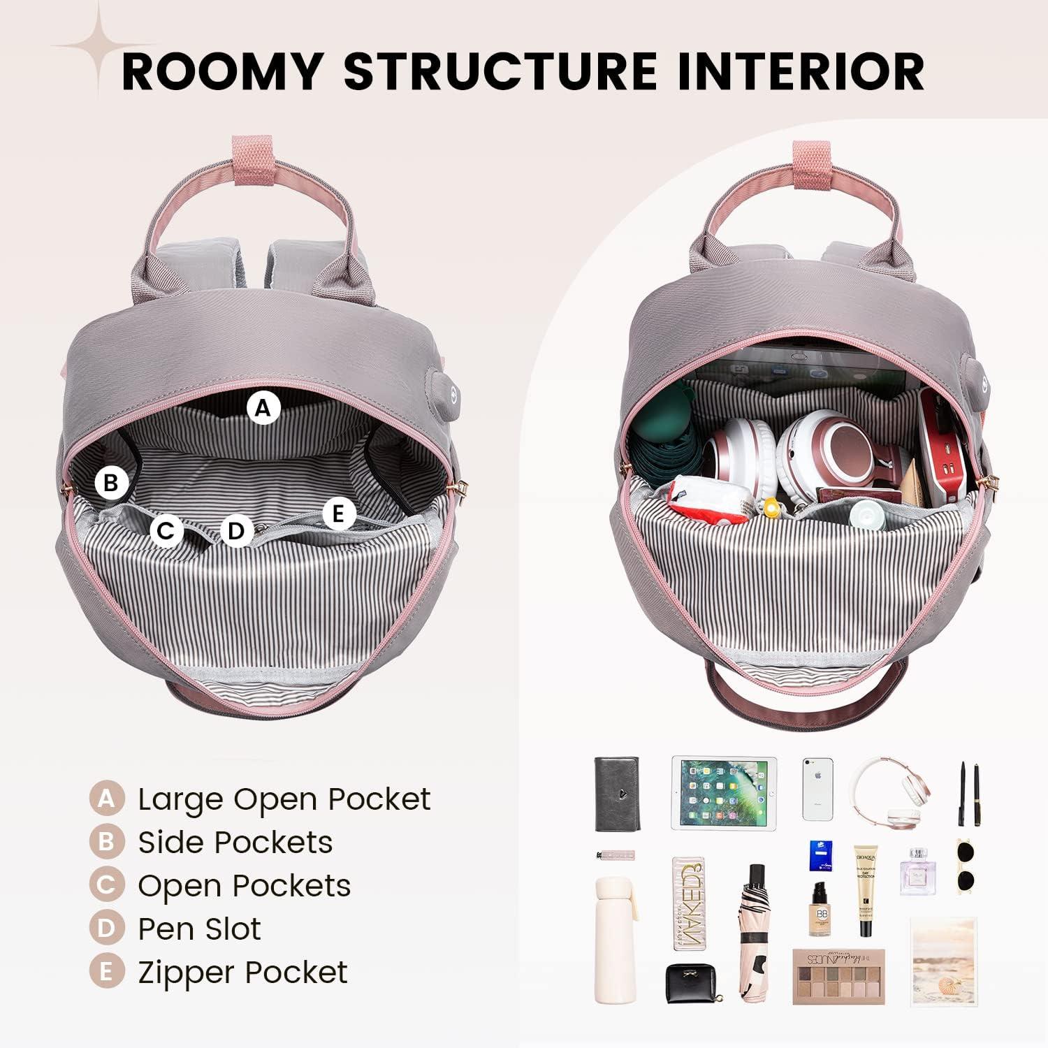 Damen Rucksack Klein Wasserdicht Mini Elegant Freizeit Rosa Grau