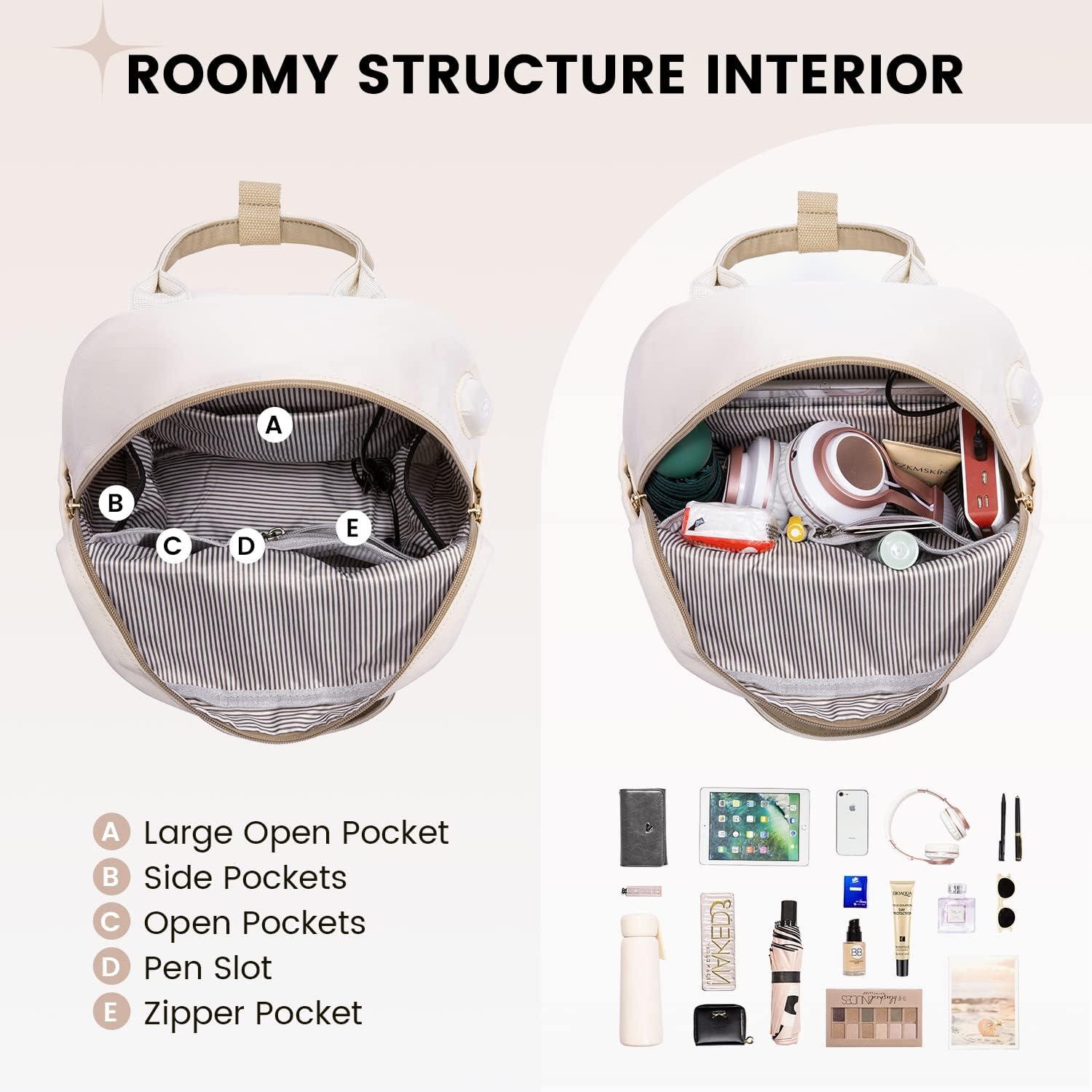 Damen Rucksack Klein Wasserdicht USB Ladeanschluss Elegant Beige