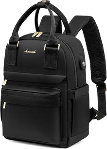 Schwarzer Damen Cityrucksack Wasserdicht USB-Ladeanschluss 11 Zoll