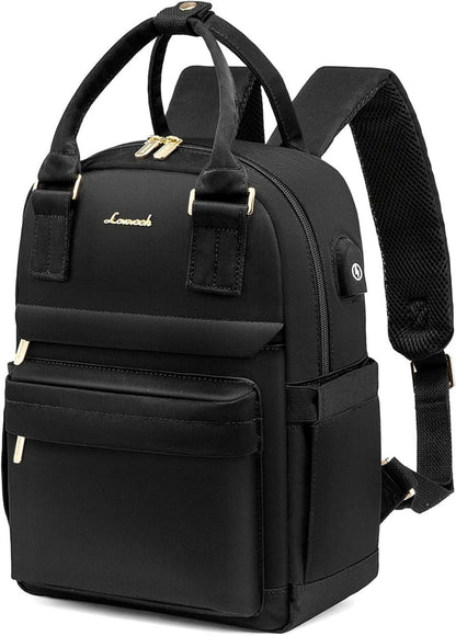 Schwarzer Damen Cityrucksack Wasserdicht USB-Ladeanschluss 11 Zoll