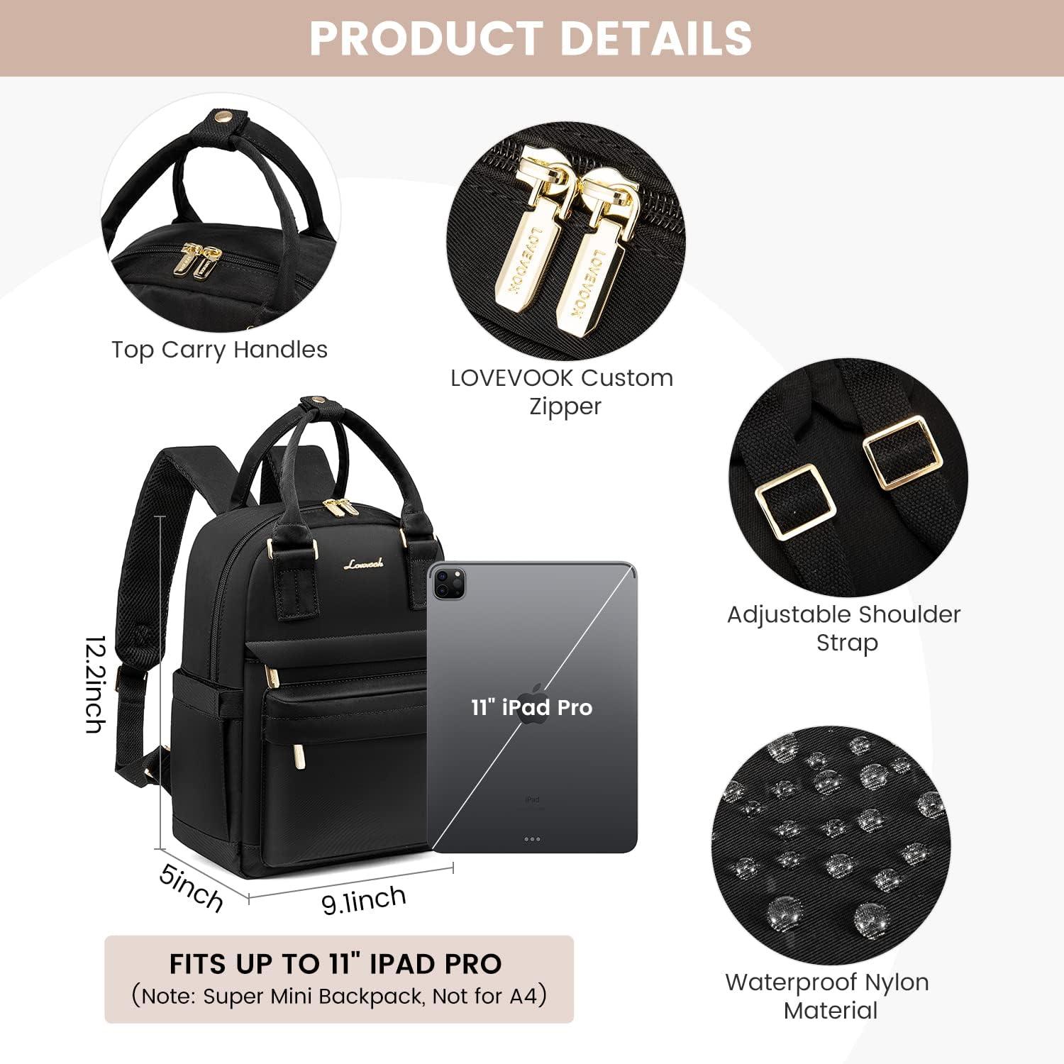 Schwarzer LOVEVOOK Damen Mini Rucksack Wasserdicht USB-Ladeanschluss