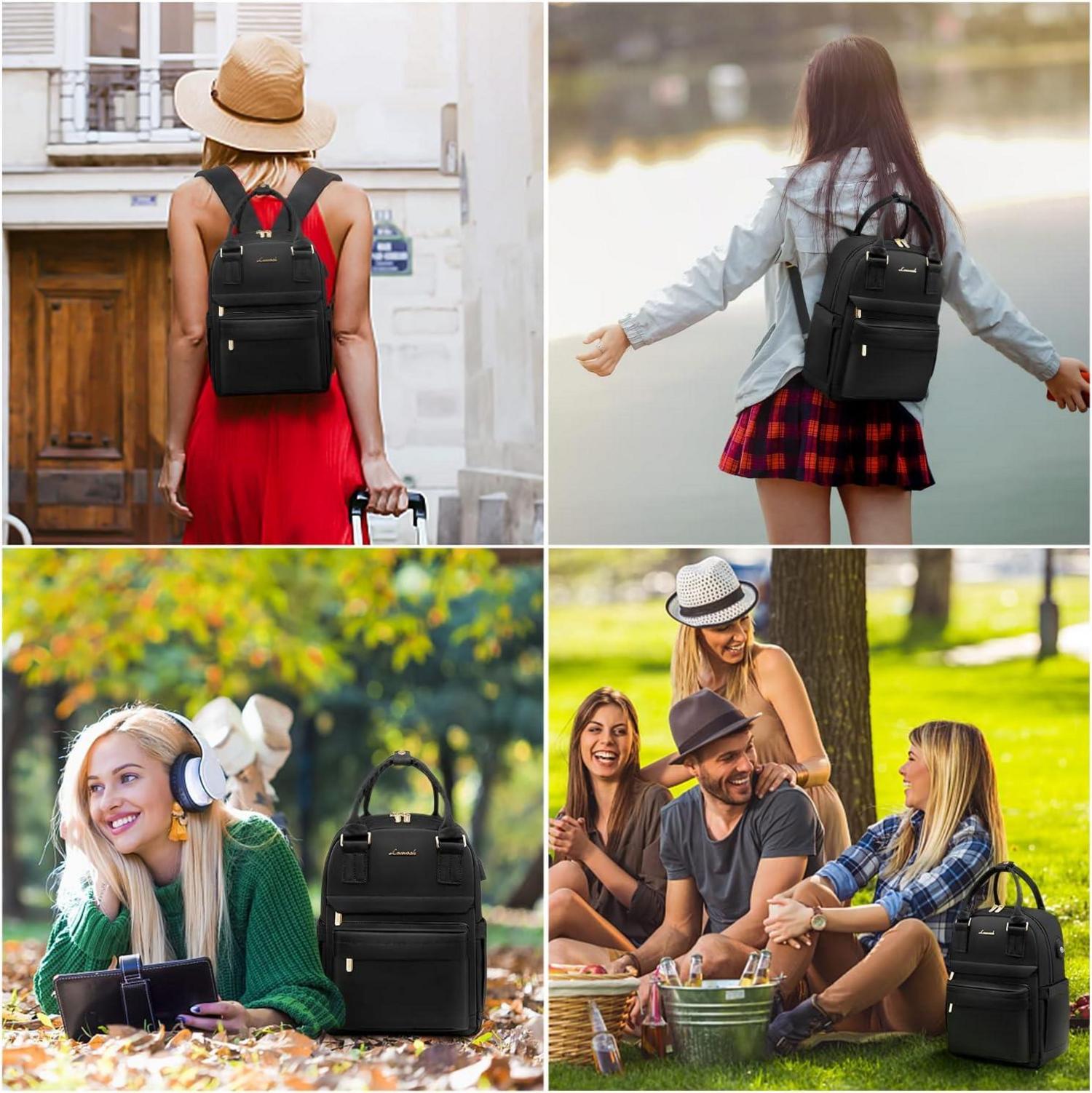 Damen Mini Rucksack Schwarz Wasserdicht Daypack Handtasche 2 in 1