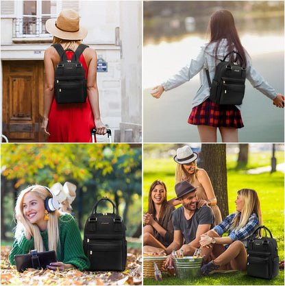 Damen Mini Rucksack Schwarz Wasserdicht Daypack Handtasche 2 in 1