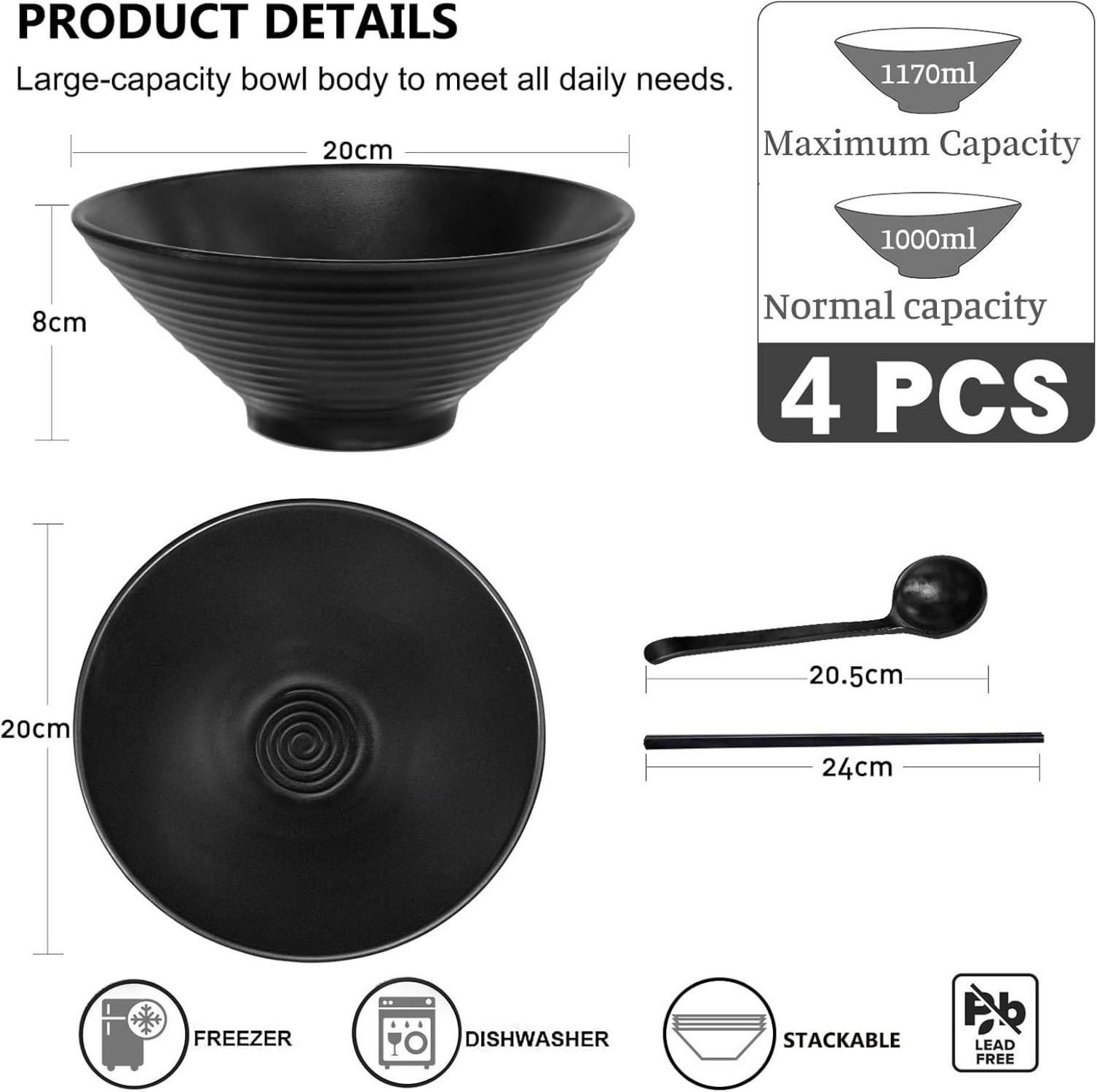 Japanisches Ramen Schüssel Set 40 OZ aus melamin - 4-teilig