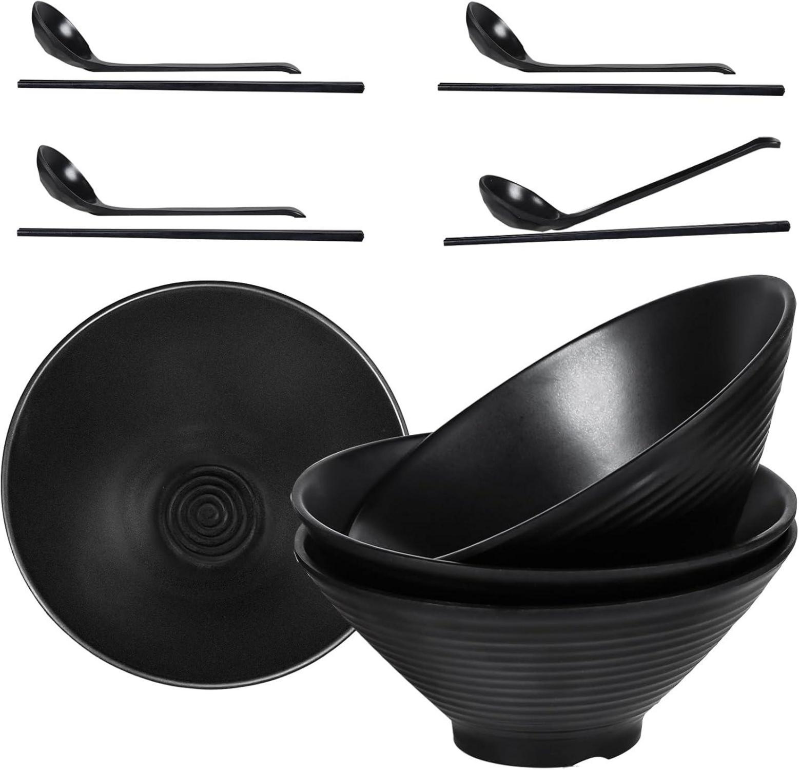 Ramen Schüssel Set aus melamin | 4er Pack Suppenschüsseln 40 OZ | Schwarz