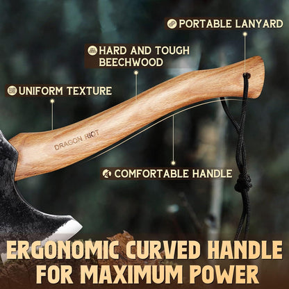 DRAGON RIOT Beil Axt Survival mit Scheide und Holzgriff 33cm