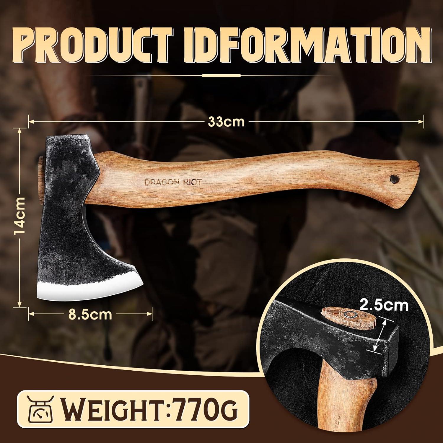 DRAGON RIOT Survival Axt 33cm mit Scheide & Holzgriff