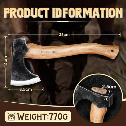 DRAGON RIOT Survival Axt 33cm mit Scheide & Holzgriff