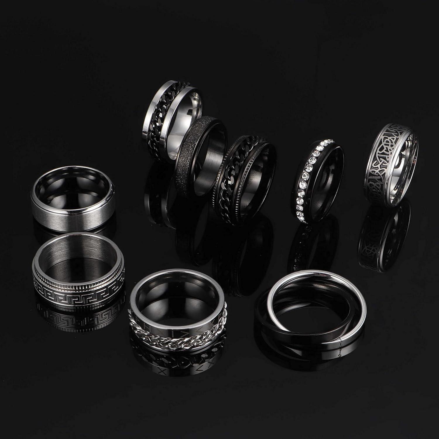 Herren Edelstahl Ringe Schwarz Silber Fidget Spinner Band Vintage