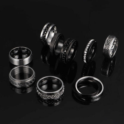 Herren Edelstahl Ringe Schwarz Silber Fidget Spinner Band Vintage
