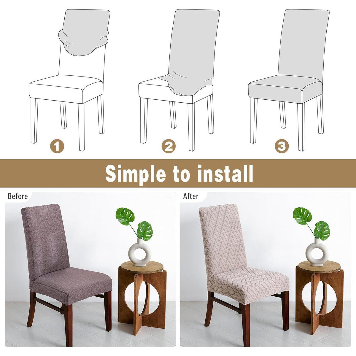 Stuhlhussen Set 4er – Taupe | Abnehmbar & Waschbar