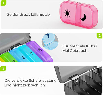 Tablettenbox 7 Tage Morgens Abends Pillendose Feuchtigkeitsbeständig