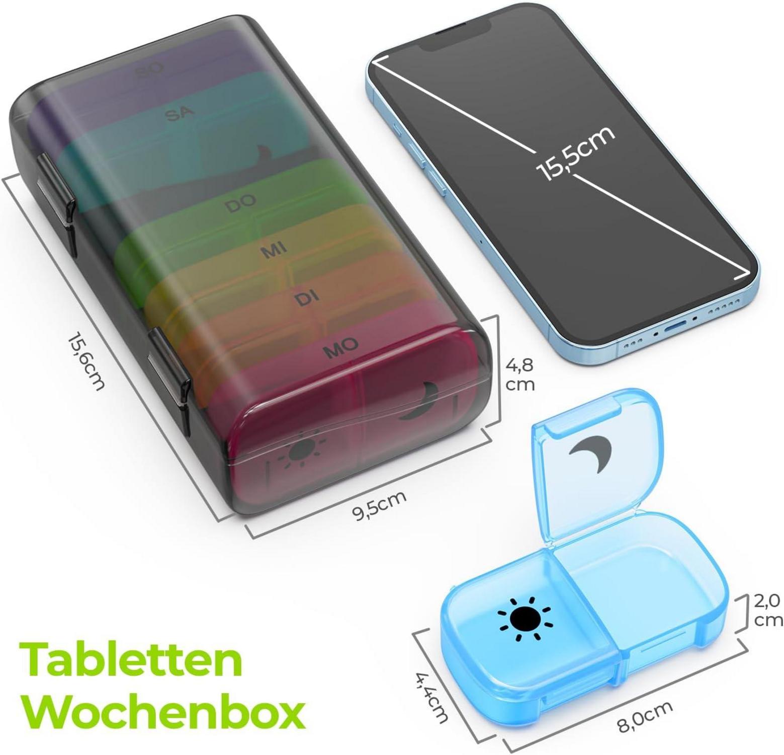 Tablettenbox 7 Tage Morgens Abends 2 Fächer handlich feuchtigkeitsbeständig