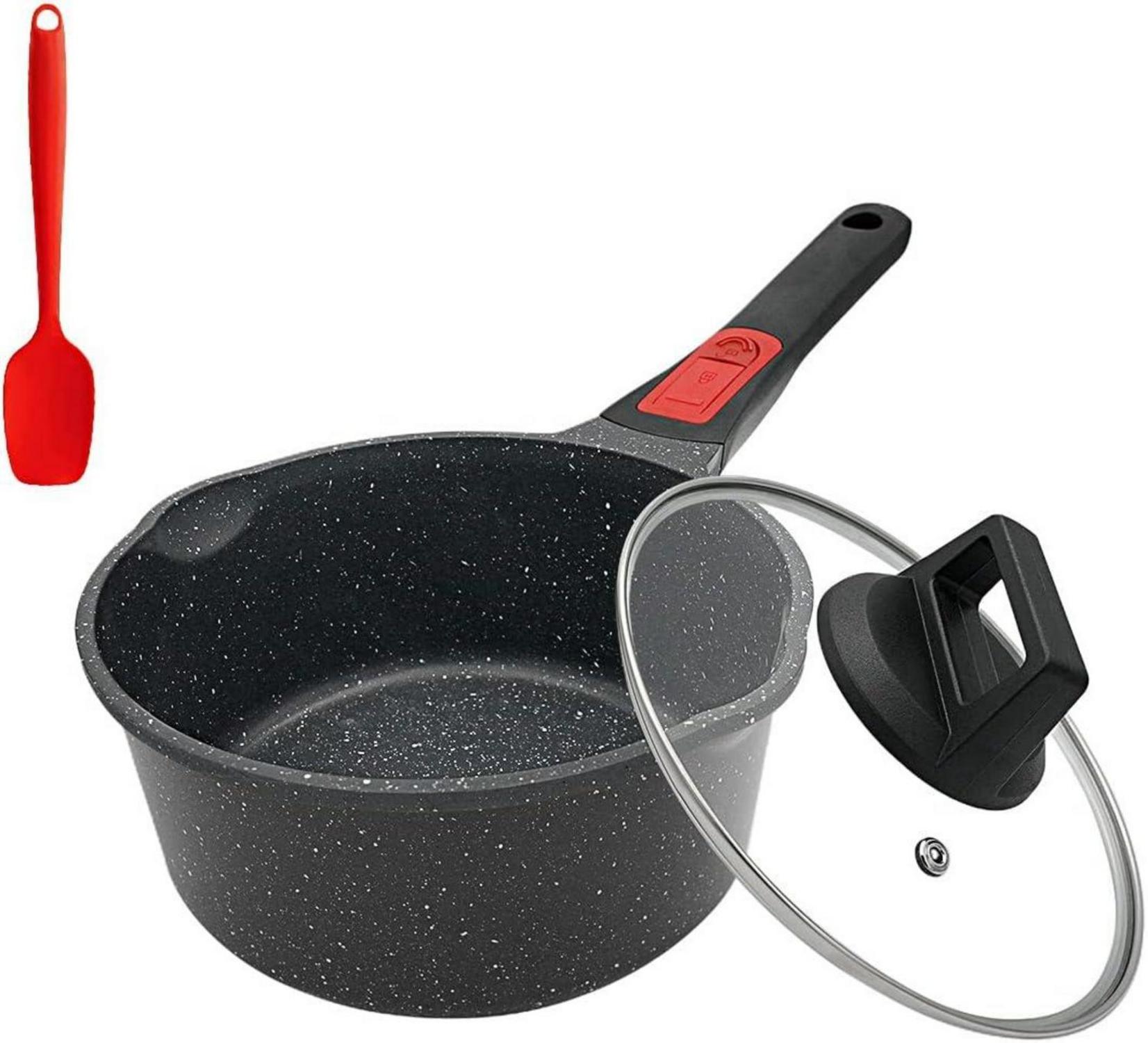 Stielkasserolle 16 cm mit Deckel Induktion Antihaft 1,5L Milchtopf