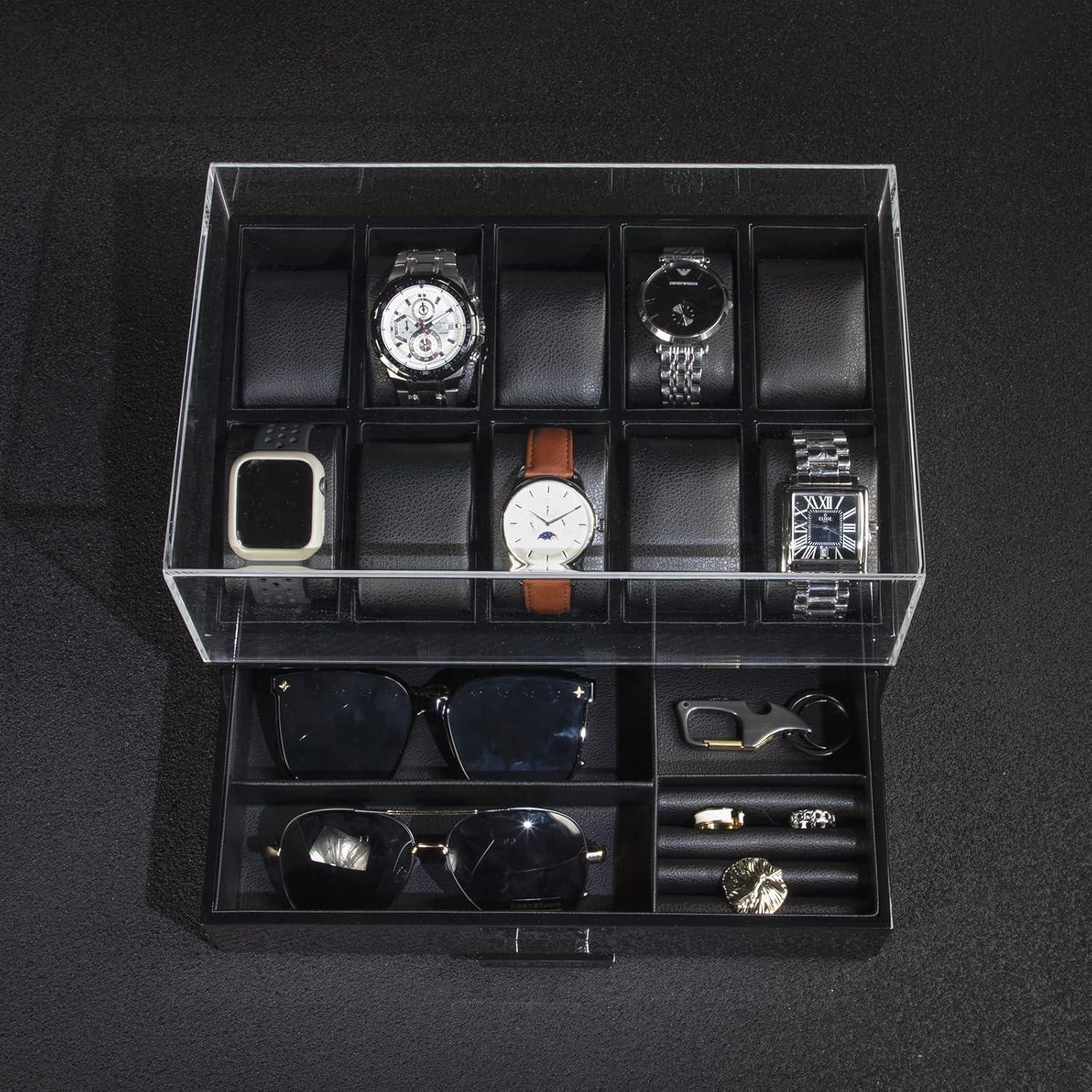 Uhrenbox Herren Echtholz 10 Fächer Kohlefaser