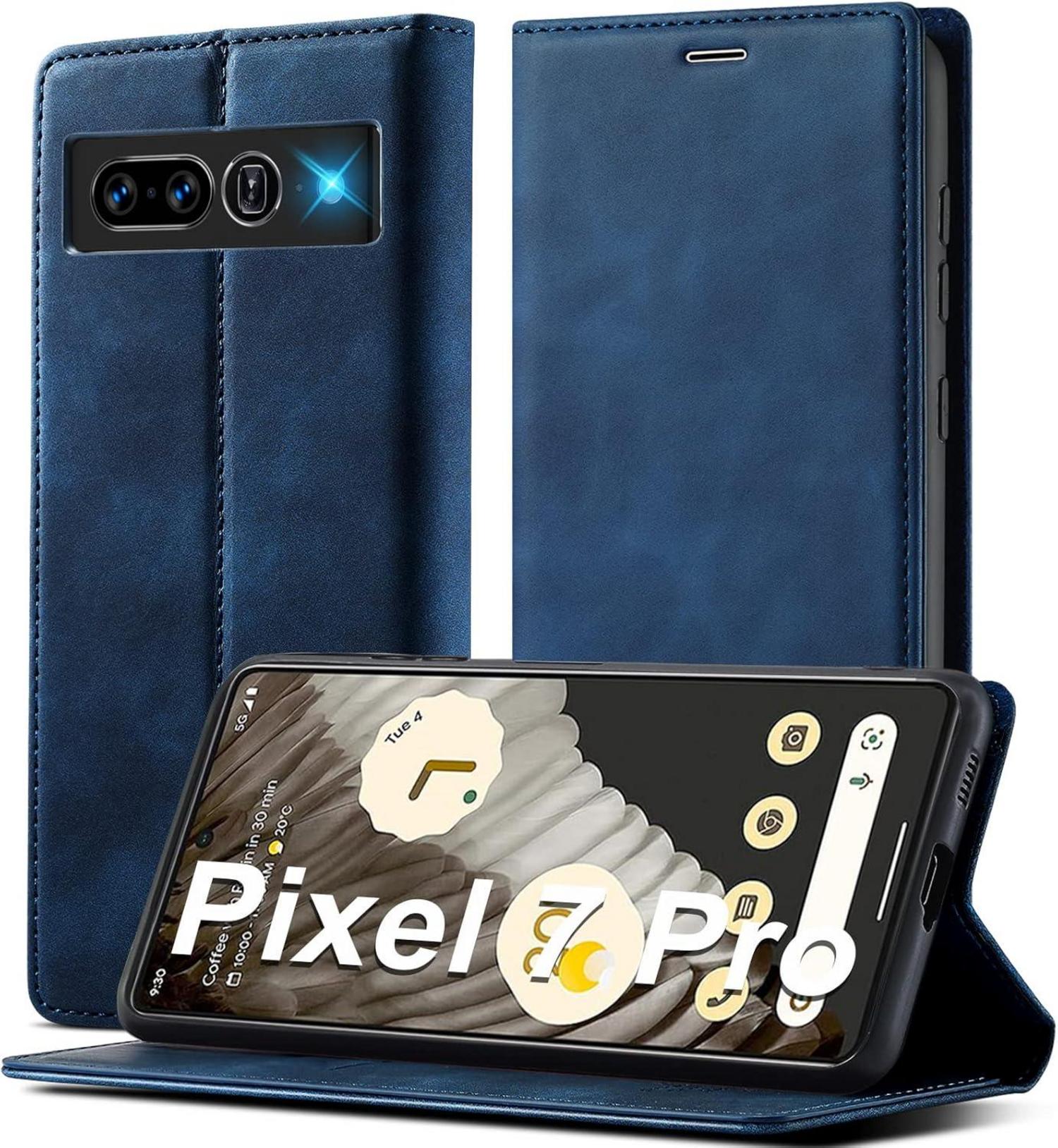 Google Pixel 7 Pro Hülle Leder Klappbar Wallet mit Ständer, Magnet und