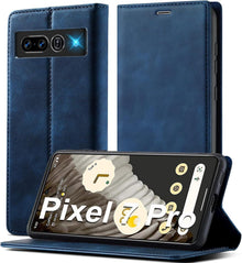Google Pixel 7 Pro Hülle Leder Klappbar Wallet mit Ständer, Magnet und