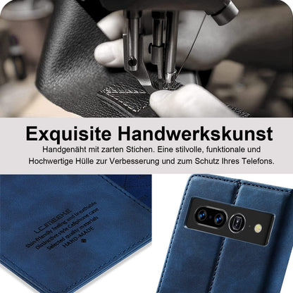 Google Pixel 7 Pro Hülle Leder Flip Wallet Schutzhülle Blau