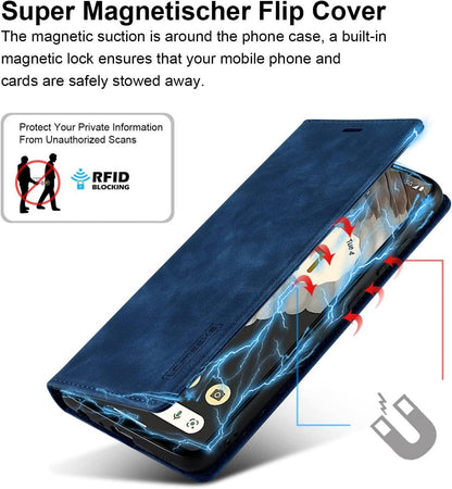 Handyhülle Google Pixel 7 Pro Leder Wallet Schutzfolie Stoßfest Blau