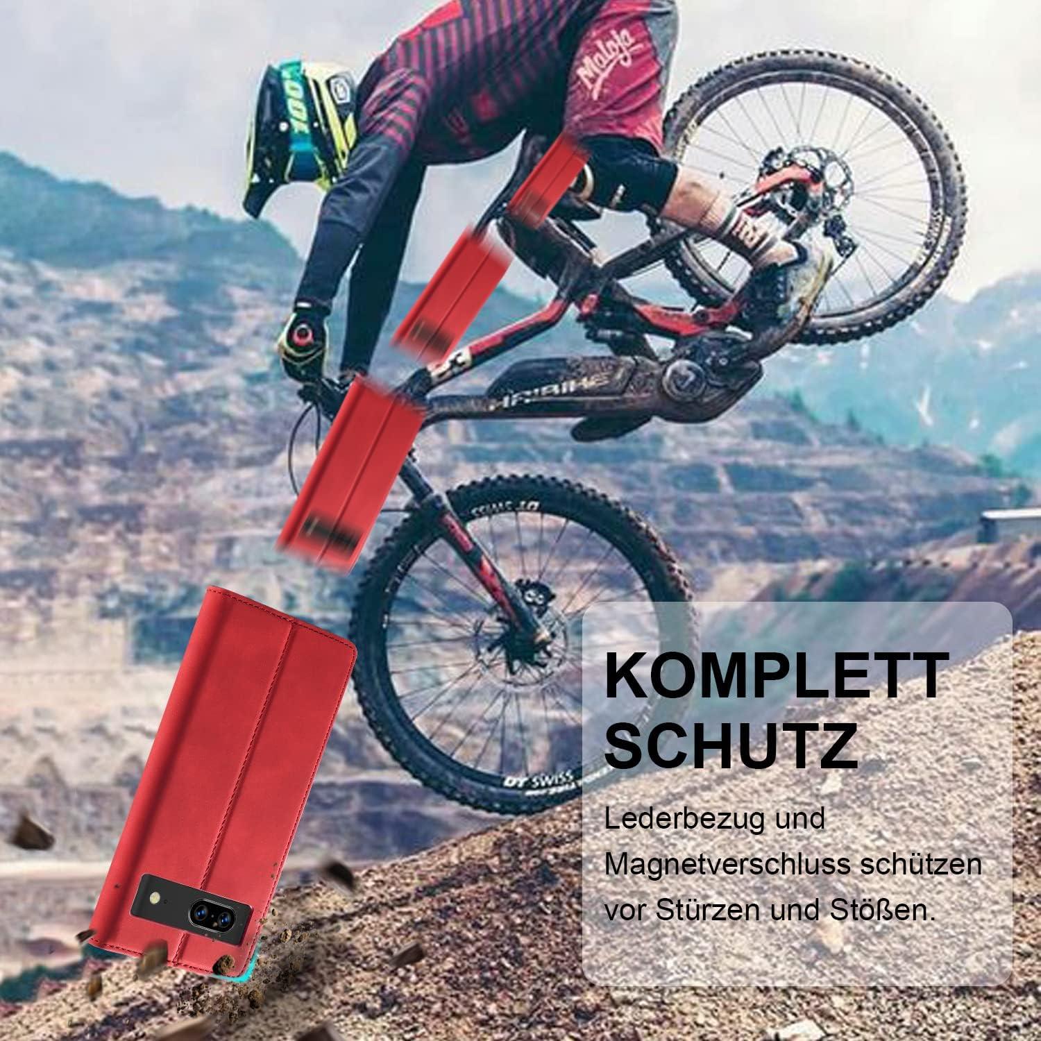 Leder Handyhülle für Google Pixel 7 Pro mit Schutzfolie - Rot