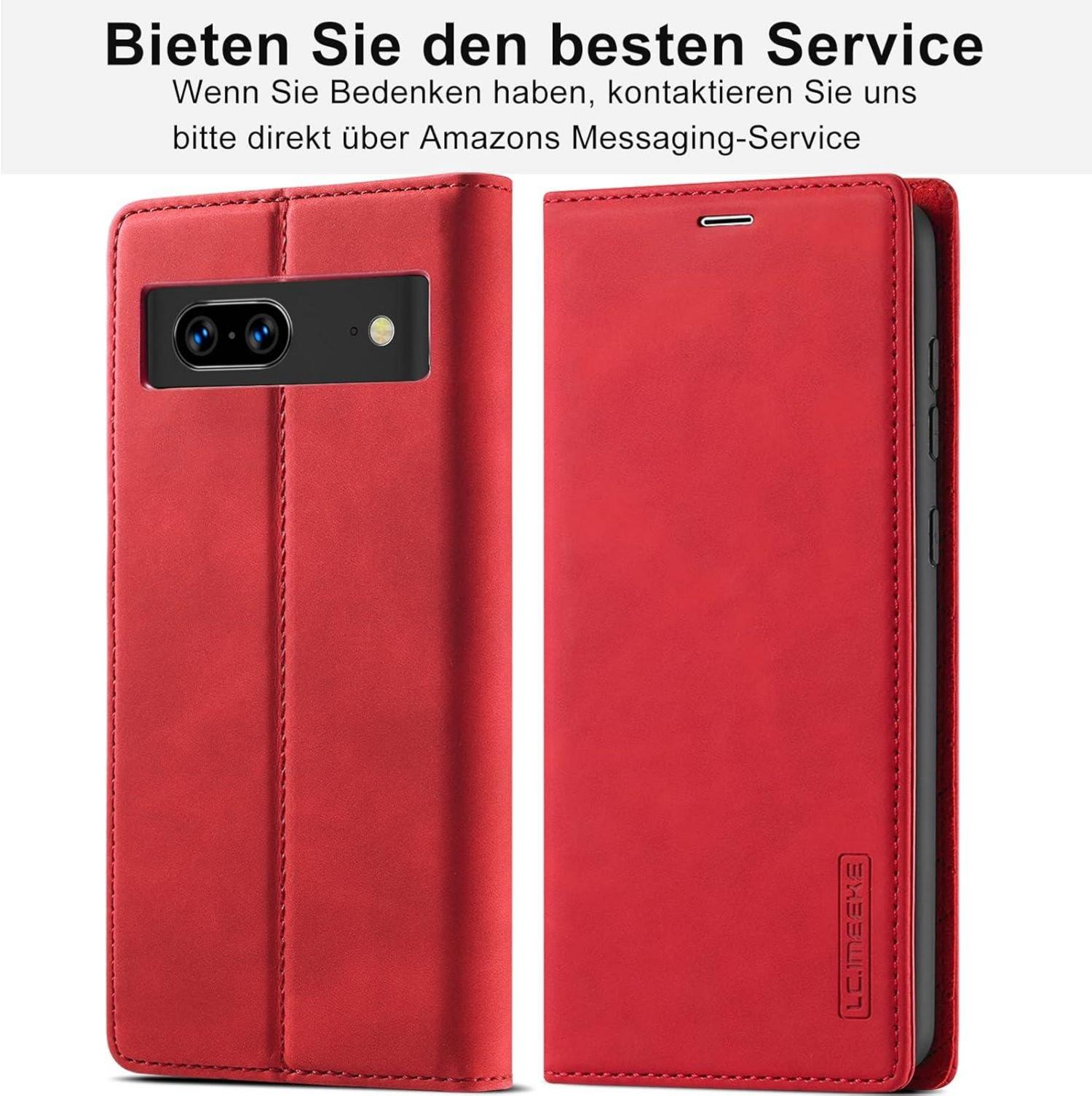Leder Handyhülle für Google Pixel 7 Pro mit Schutzfolie - Rot