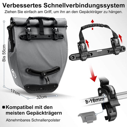 Fahrradtasche Gepäckträger Wasserdicht Reflektoren 23-28L Grau