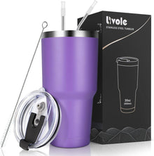 Livole 30oz Trinkbecher mit Strohhalm, Edelstahl, Isoliert, Lila
