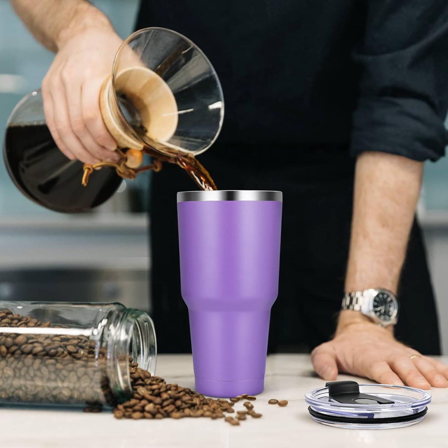 Livole 30oz Trinkbecher mit Strohhalm, Edelstahl, Isoliert, Lila