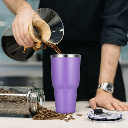 Livole 30oz Trinkbecher mit Strohhalm, Edelstahl, Isoliert, Lila