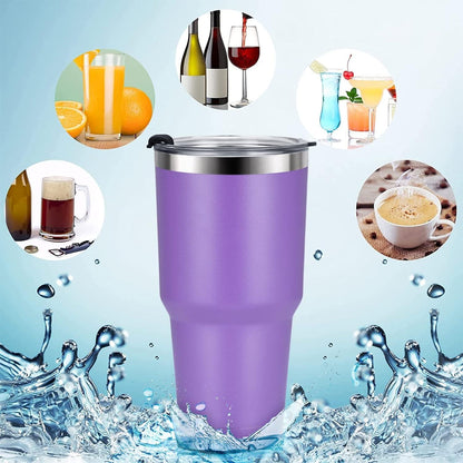 Livole 30oz Thermobecher Kaffee to go Camping Tasse Edelstahl Becher Strohhalm Isolierter Vakuum Reisebecher Lila