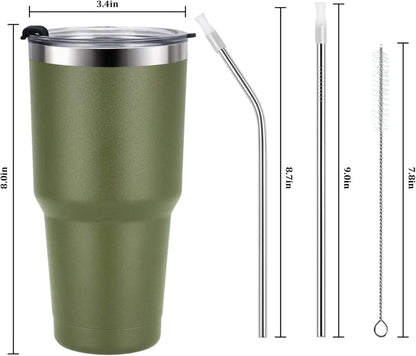 Livole 30oz Trinkbecher Edelstahl Isolierter Kaffeebecher Strohhalm Armee Grün