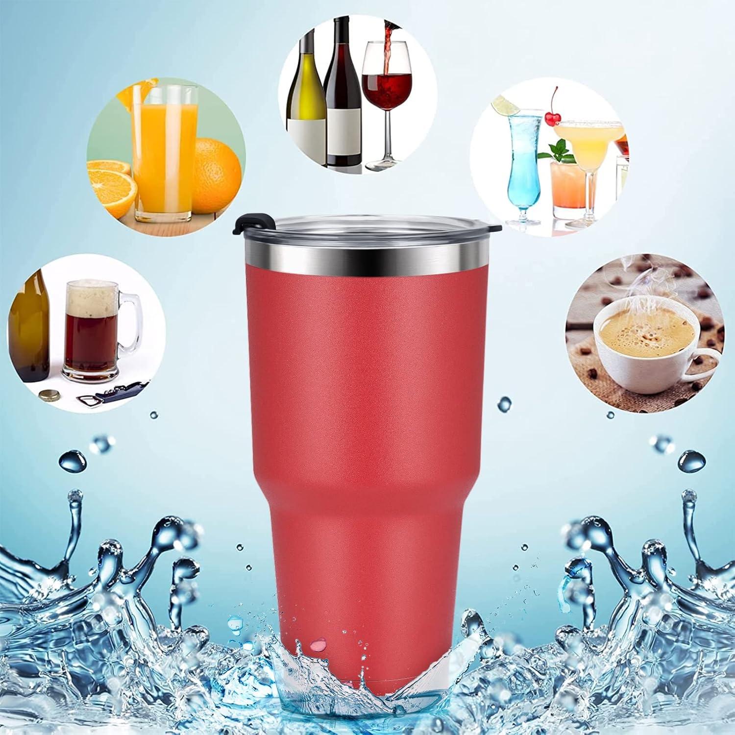 Livole 900ml Thermobecher Kaffee to go Edelstahl Trinkbecher mit Strohhalm Rot 30oz