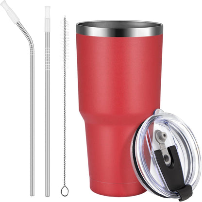 Livole 900ml Thermobecher Kaffee to go Edelstahl Trinkbecher mit Strohhalm Rot 30oz