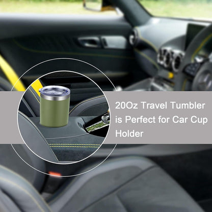 Livole Thermobecher 20oz 600ml Edelstahl Becher mit Strohhalm und Deckel, Doppelwandig Vakuum Trinkbecher, Camping Becher für Kaffee, Armee Grün