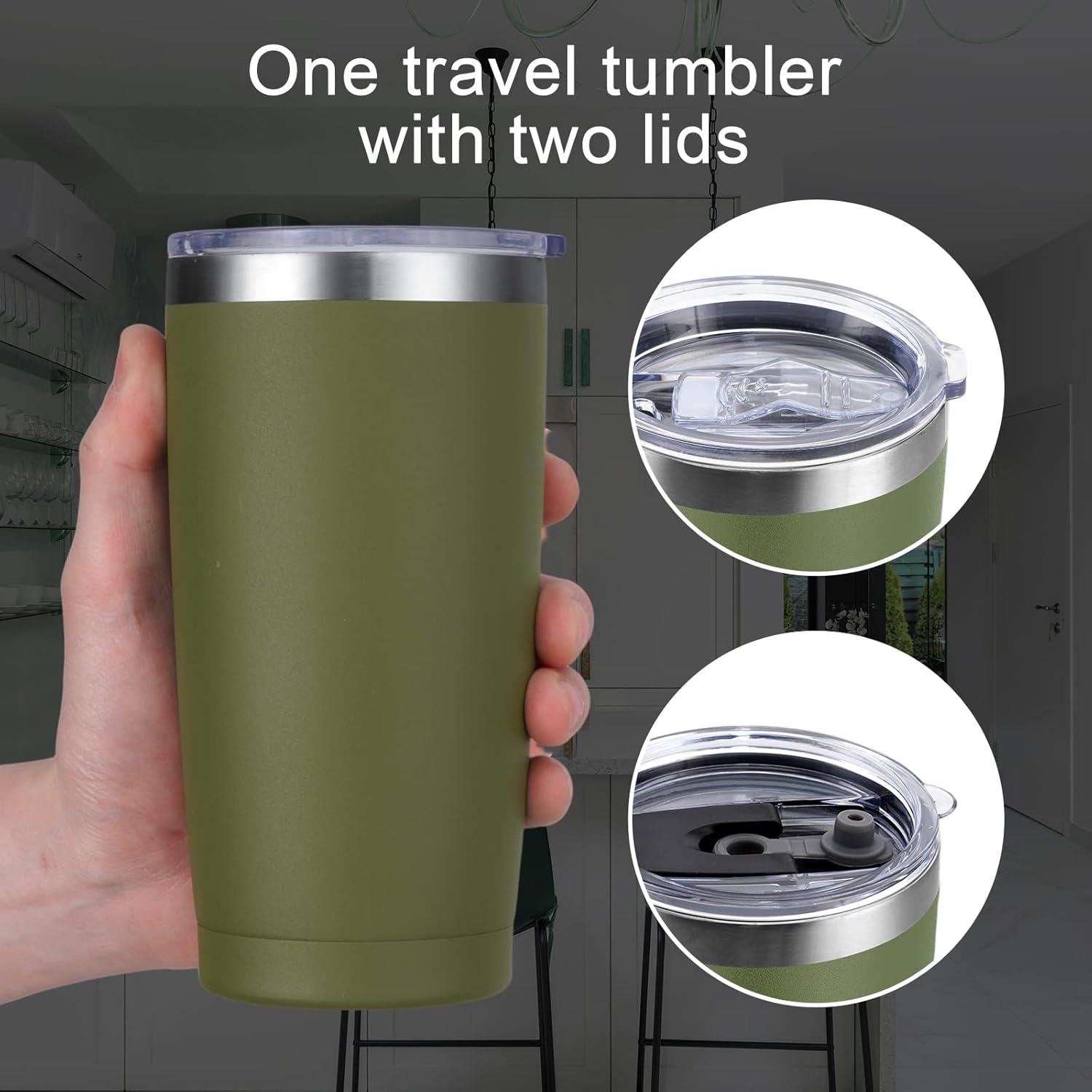 Livole Thermobecher 20oz 600ml Edelstahl Strohhalm Deckel Army Green