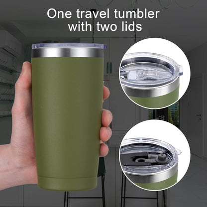 Livole Thermobecher 20oz 600ml Edelstahl Strohhalm Deckel Army Green